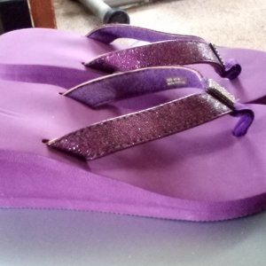 Purple Sparkle Foam Yoga Wedge Flip Flops Size 8 Slides